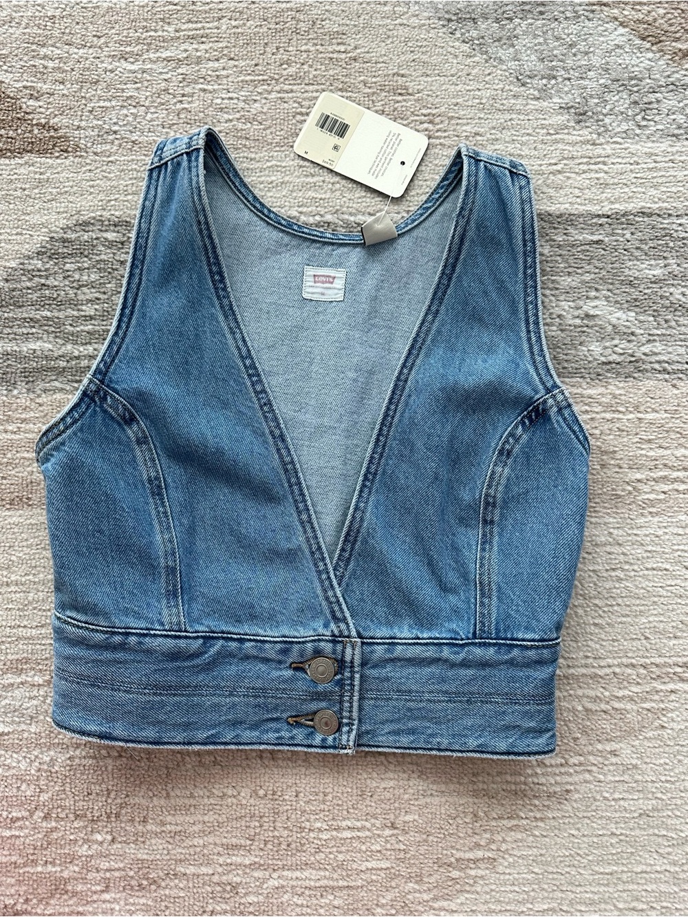 Levi's Raine Light Blue Denim Cropped Vest with Double Button Size M NWT